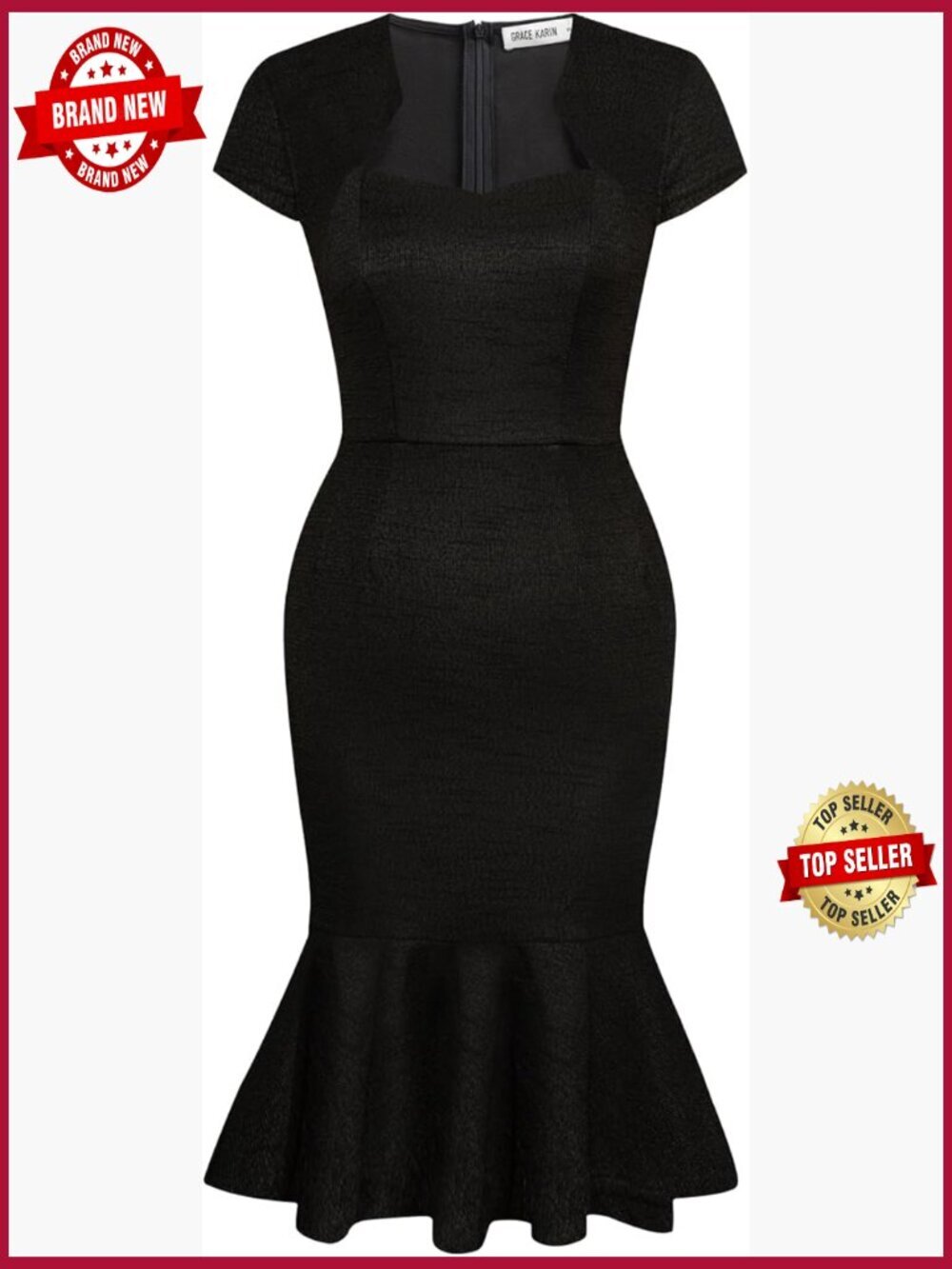 Cap Sleeve Tweed Bodycon Fishtail Pencil Party Dress